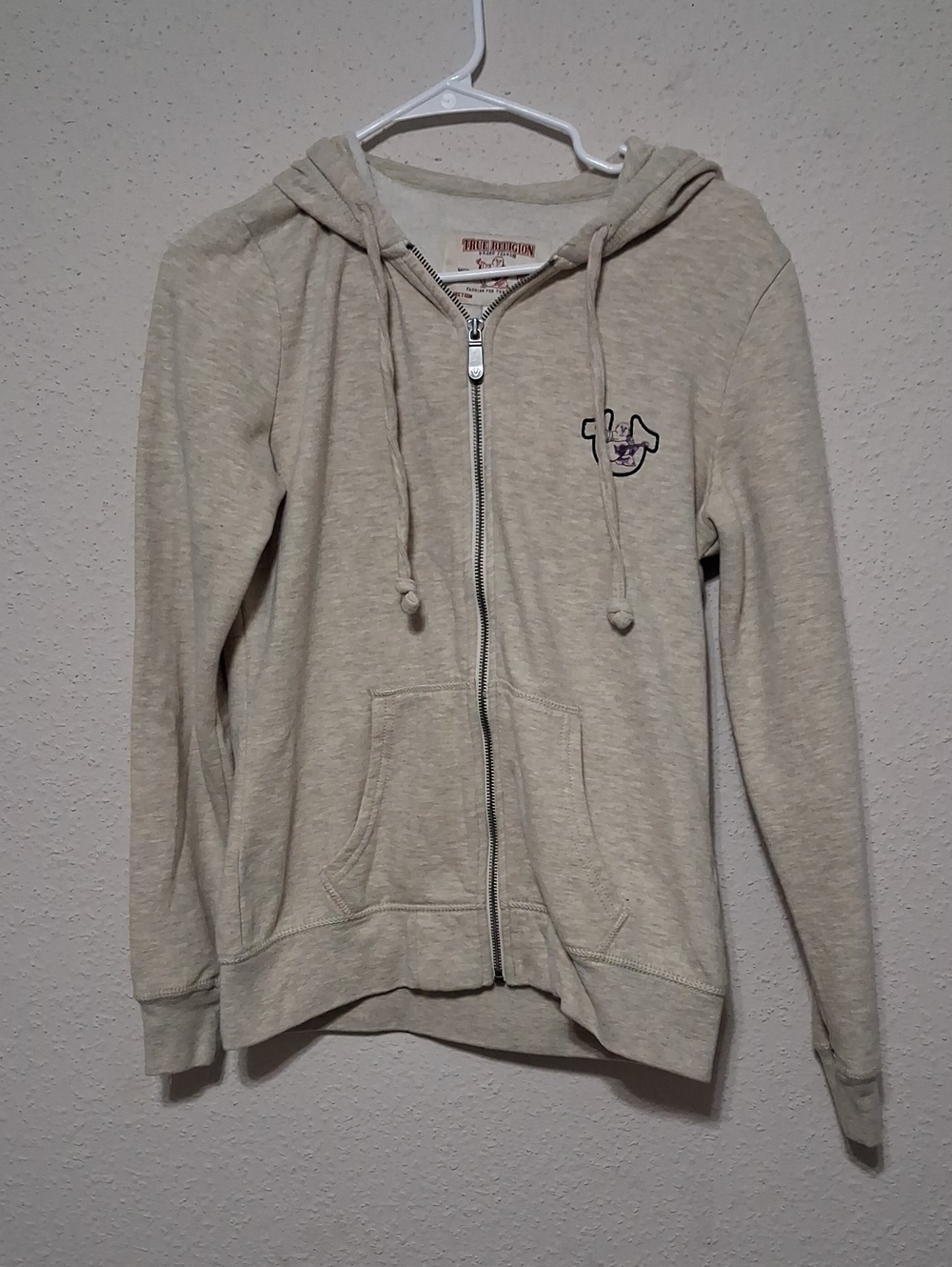 True Religion White Hoodie Label with Red and Blue Graphic